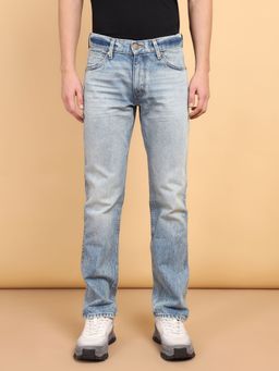 Wrangler - Men's Blue Millard Straight Fit Mid Rise Heavy Fade Jeans
