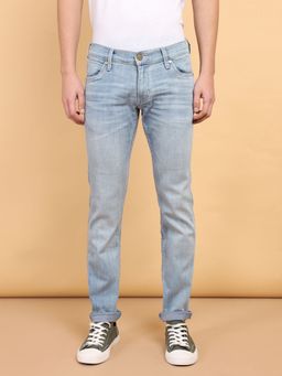 Wrangler - Men's Blue Skanders Slim Fit Low Rise Heavy Fade Jeans