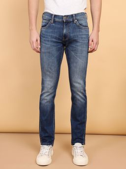 Wrangler - Men's Blue Skanders Slim Fit Low Rise Heavy Fade Jeans