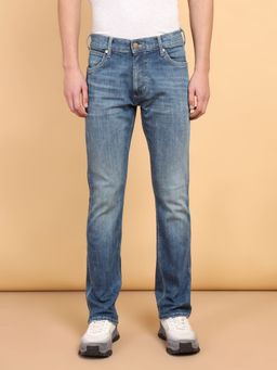 Wrangler - Men's Blue Millard Straight Fit Mid Rise Heavy Fade Jeans