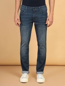 Wrangler - Men's Blue Skanders Slim Fit Low Rise Light Fade Jeans