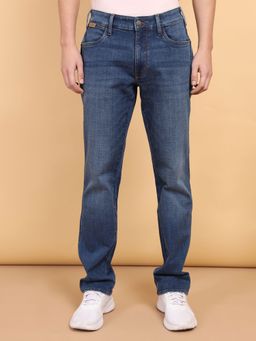 Wrangler - Men's Blue Millard Straight Fit Mid Rise Heavy Fade Jeans