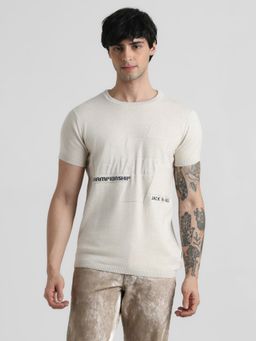 Jack & Jones - Men Typography Beige T-Shirt