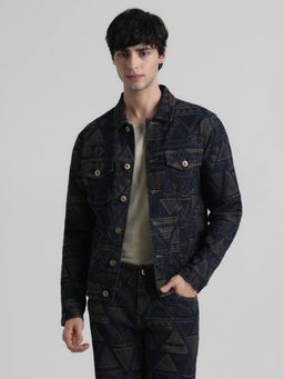 Jack & Jones - Men Geometric Print Dark Blue Jacket