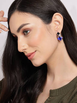 Sohi - Blue Rose Gold Contemporary Drop Earrings