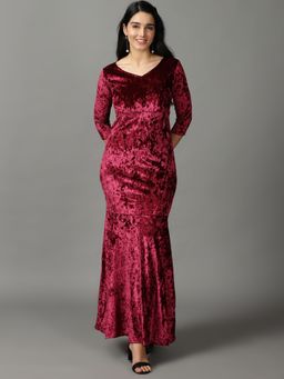 SHOWOFF - Womens Wrap Magenta Solid Maxi Dress