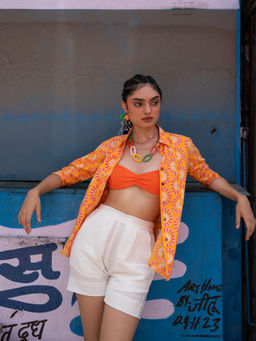 House of Ekam - Orange Rainbow Printed Shorts Set (Set of 2)