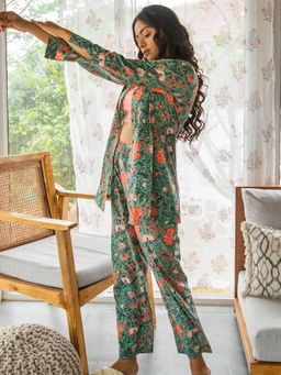 House of Ekam - Gulbahar Green Floral Printed Co-Ord (Set of 2)