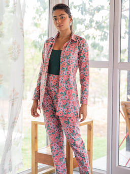 House of Ekam - Daisy Pink Floral Printed Co-Ord (Set of 2)