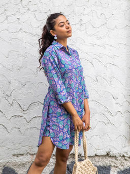 House of Ekam - Blue Funky Pineapple Shorts Set (Set of 2)