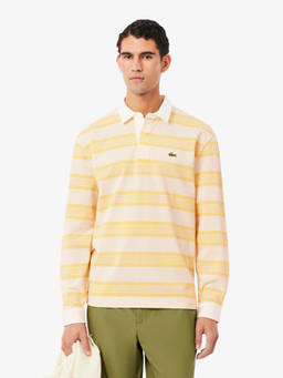 Lacoste - Relaxed Fit Striped Pique Rugby White Polo T-Shirt