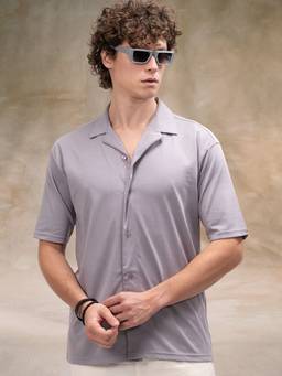 MANIAC - Solid Collar Neck Purple Cotton Blend Shirt