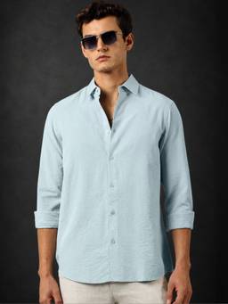 MANIAC - Solid Blue Full Sleeve Nylon Shirt