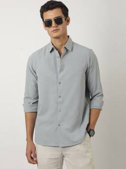MANIAC - Solid Light Grey Full Sleeve Nylon Shirt