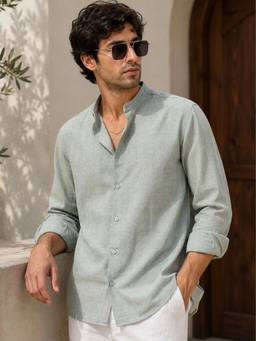 MANIAC - Textured Collared Neck Grey Corduroy Shirt