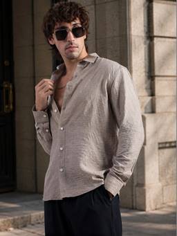 MANIAC - Textured Collared Neck Grey Shirt