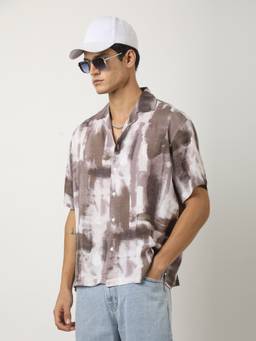 MANIAC - Printed Half Sleeve Brown Cotton T-Shirt