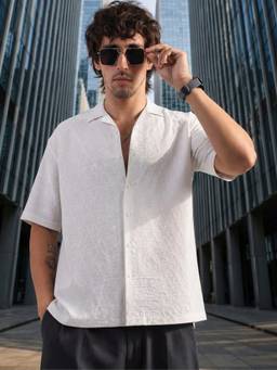 MANIAC - Mystic Petals Embroidery Half Sleeve White Shirt