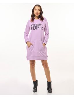 Bewakoof - Women's Purple Who Needs People Graphic Printed Hoodie Dress