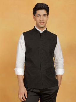 Vastramay - Mens Black Cotton Nehru Jacket