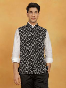Vastramay - Mens Black Cotton Nehru Jacket