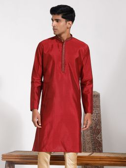Vastramay - Mens Maroon Silk Blend Kurta