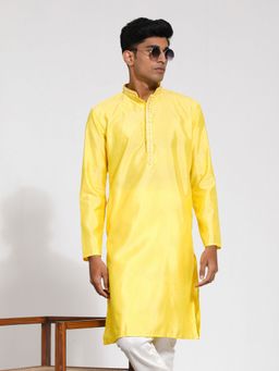 Vastramay - Mens Yellow Silk Blend Kurta