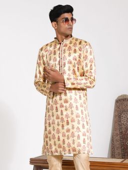 Vastramay - Mens Yellow Silk Blend Kurta