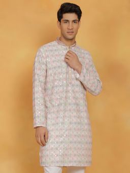 Vastramay - Mens Pink Cotton Blend Kurta