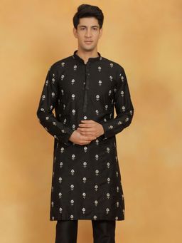 Vastramay - Mens Black Cotton Blend Kurta