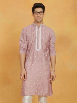 Vastramay - Mens Pink Silk Blend Kurta