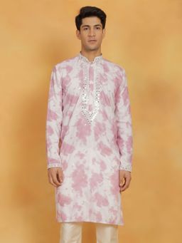 Vastramay - Mens Pink Cotton Blend Kurta
