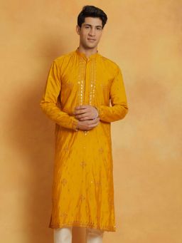 Vastramay - Mens Mustard Silk Blend Kurta