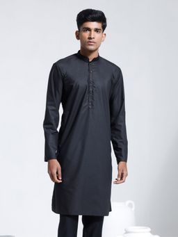 Vastramay - Mens Black Cotton Silk Kurta