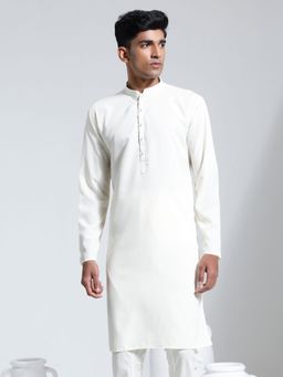 Vastramay - Mens White Silk Blend Kurta