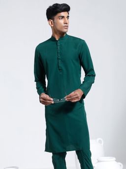 Vastramay - Mens Green Silk Blend Kurta