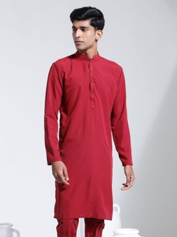 Vastramay - Mens Maroon Silk Blend Kurta