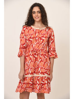 Naina Arunima - Red Pure Cotton Floral Block Printed Summer Dress