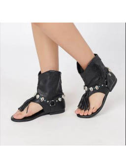 Tao Paris - Black Leather Round Toe Pair Of Gladiators