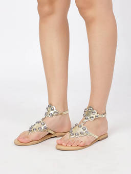 Tao Paris - Gold Pu Round Toe Pair Of Sandals