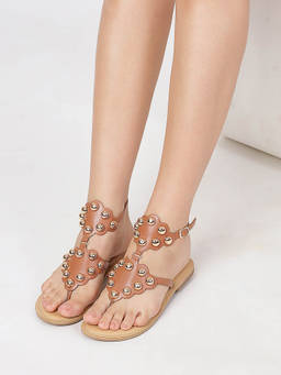 Tao Paris - Tan Leather Round Toe Pair Of Sandals