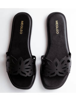 Megleo - Black Pu Square Toe Pair Of Flats