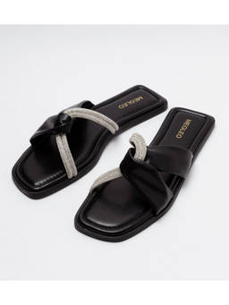 Megleo - Black Pu Square Toe Pair Of Flats