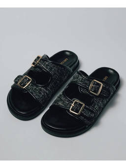 Megleo - Black Pu Round Toe Pair Of Sandals