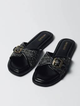 Megleo - Black Pu Square Toe Pair Of Flats
