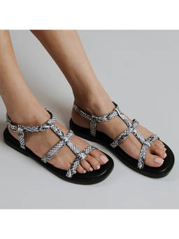 Megleo - Grey Pu Round Toe Pair Of Sandals