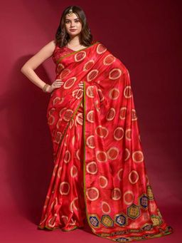 Odette - Red Silk Blend Saree With Blouse Piece