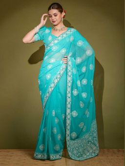 Odette - Sea Green Georgette Saree With Blouse Piece