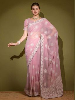 Odette - Pink Georgette Saree With Blouse Piece