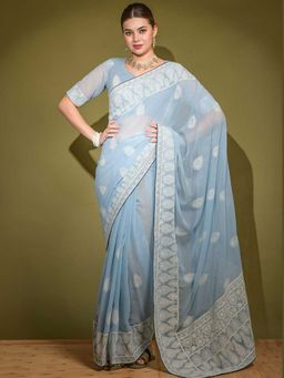 Odette - Blue Georgette Saree With Blouse Piece